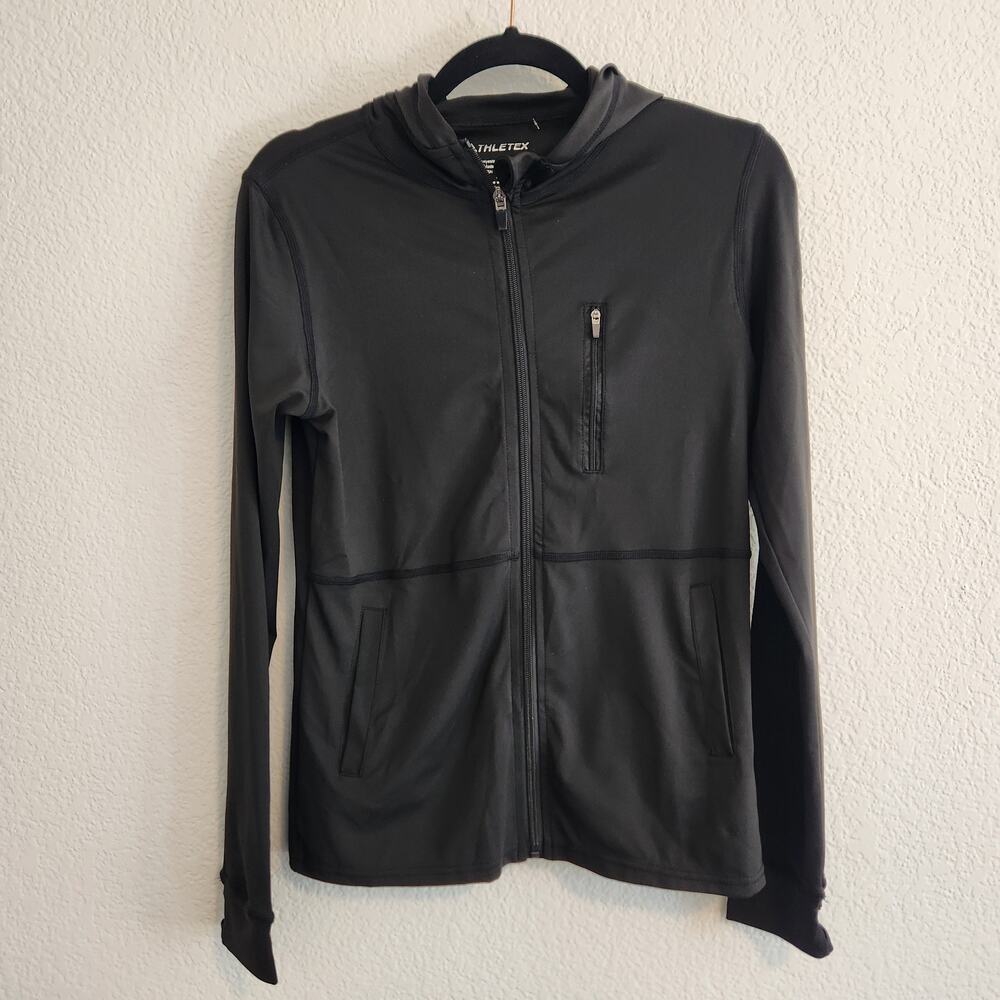 Athletex Women's Size Small Black Full Zip Hooded Jacket Zipper‎ Pocket New